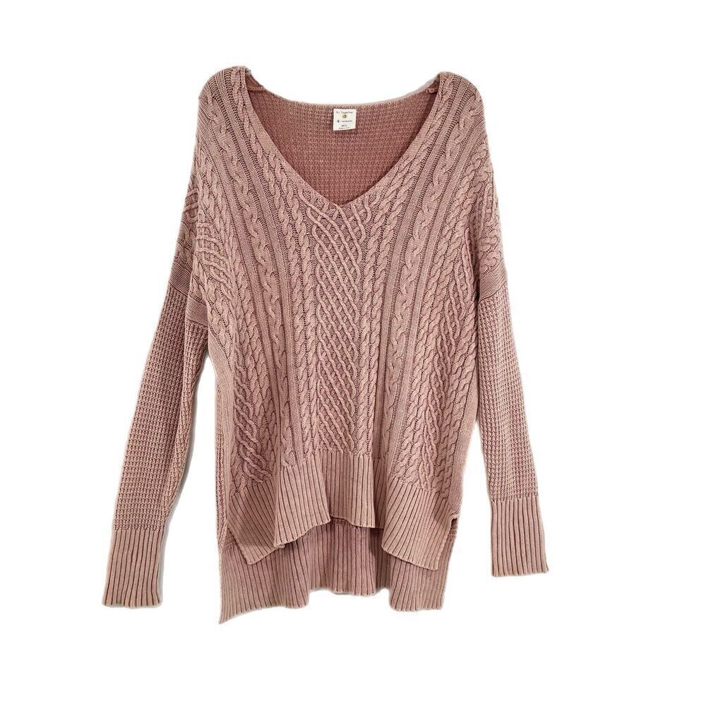 By Together Rib Slouchy V Neck Cable Knit Sweater Women’s Size M/L Pink